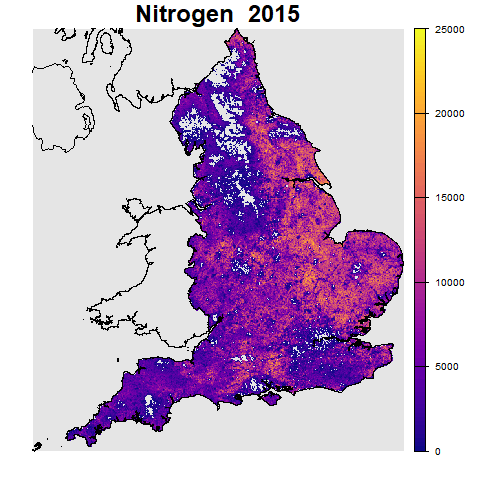 Land cover map plus fertiliser showing nitrogen in England Land cover map plus fertiliser showing nitrogen in England