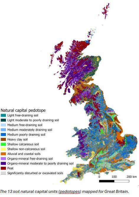 map of GB in different colours to show different soil types