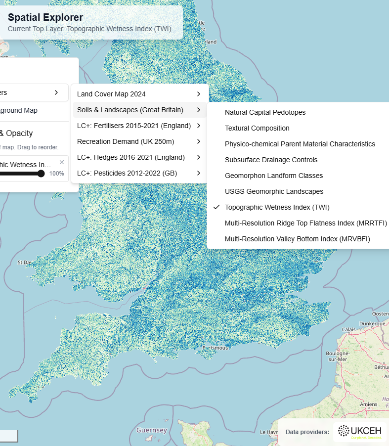 Map showing wetness index